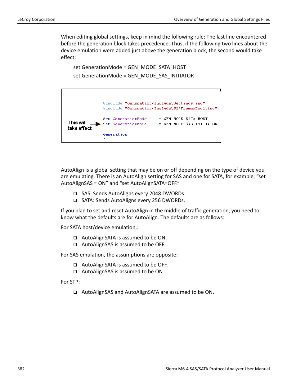 The global setting “autoalign | Teledyne LeCroy STX M6-1 SAS_SATA Protocol Analyzer User Manual User Manual | Page 384 / 468