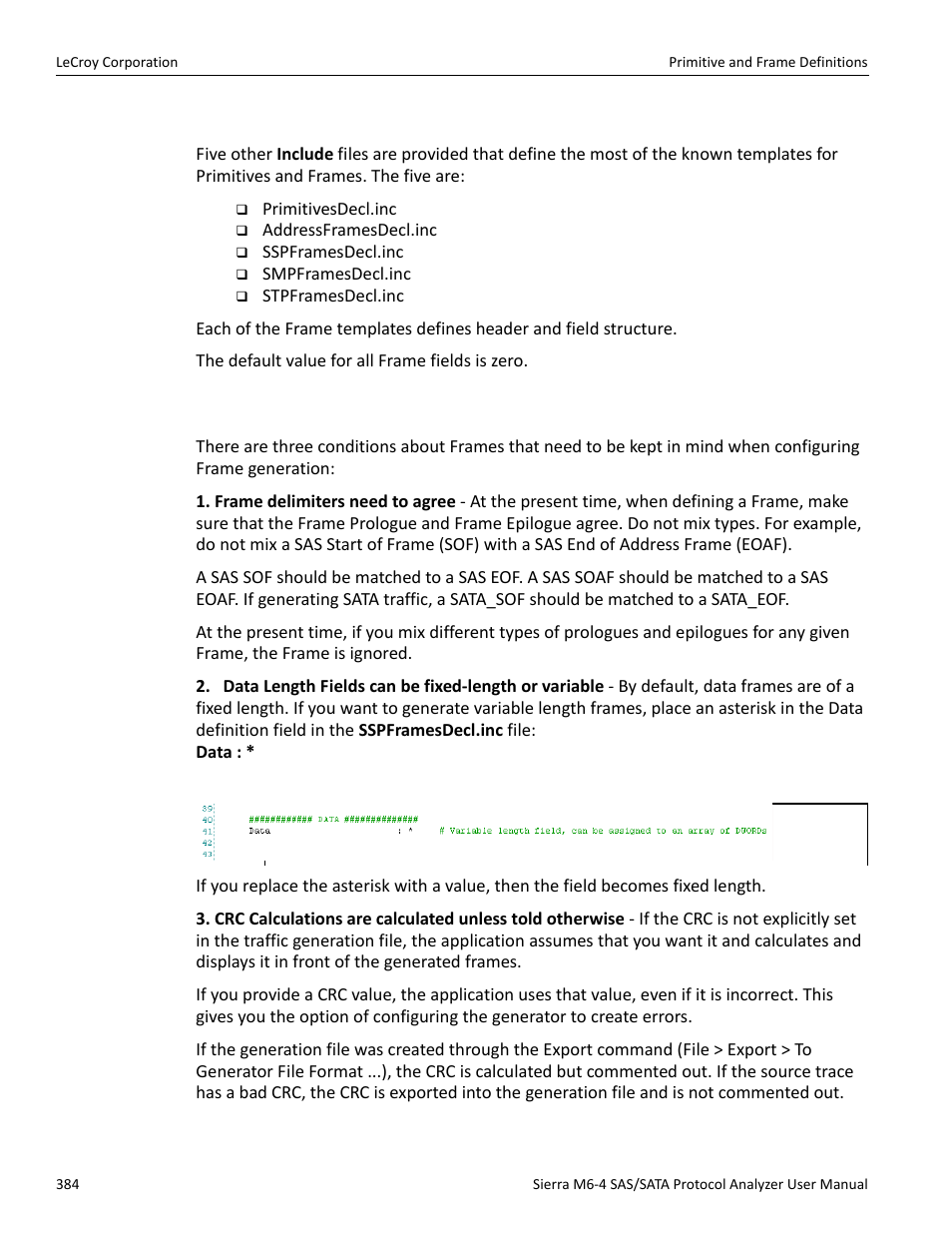 Primitive and frame definitions, Special conditions for frames | Teledyne LeCroy STX M6-1 SAS_SATA Protocol Analyzer User Manual User Manual | Page 386 / 468