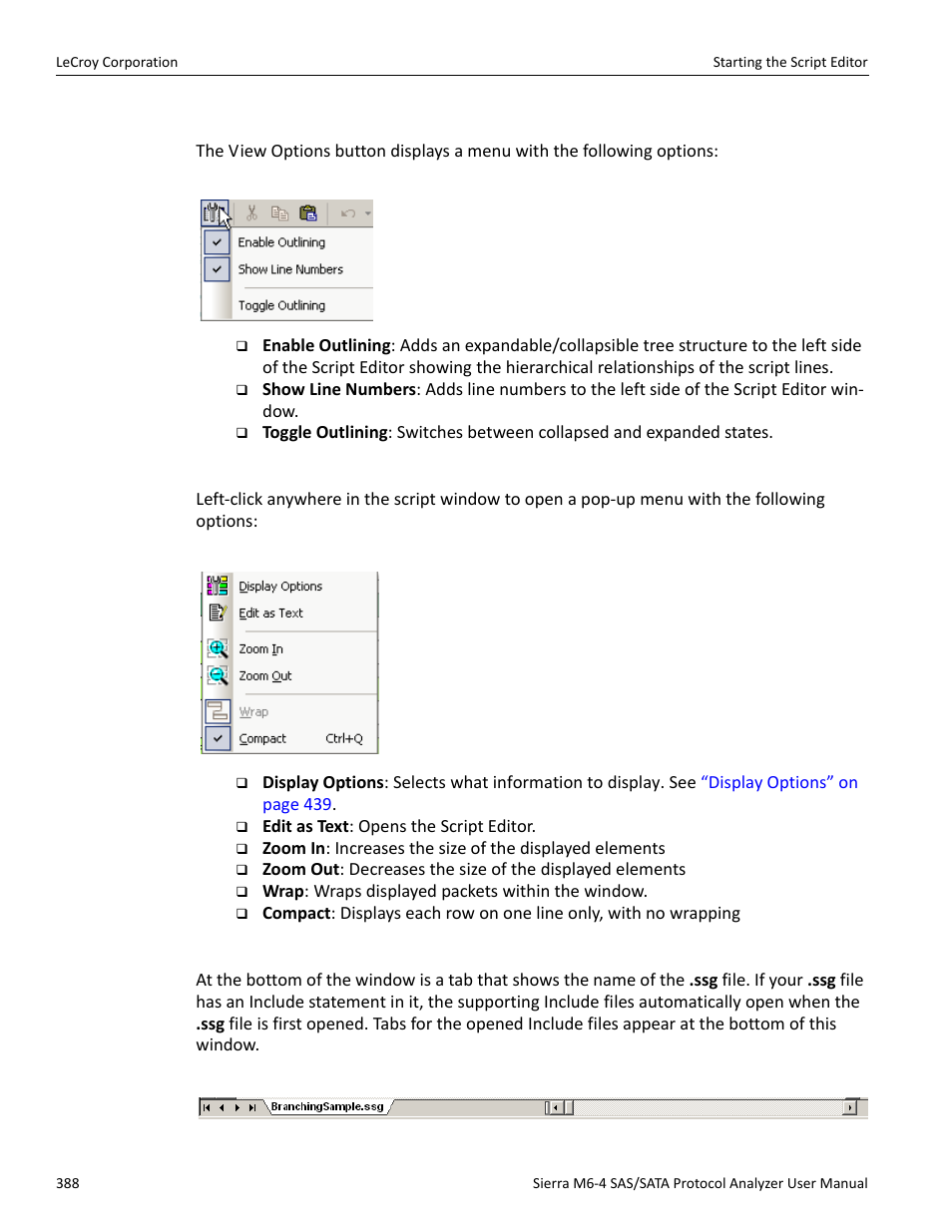 View options menu, Pop-up menu, File tabs | Teledyne LeCroy STX M6-1 SAS_SATA Protocol Analyzer User Manual User Manual | Page 390 / 468