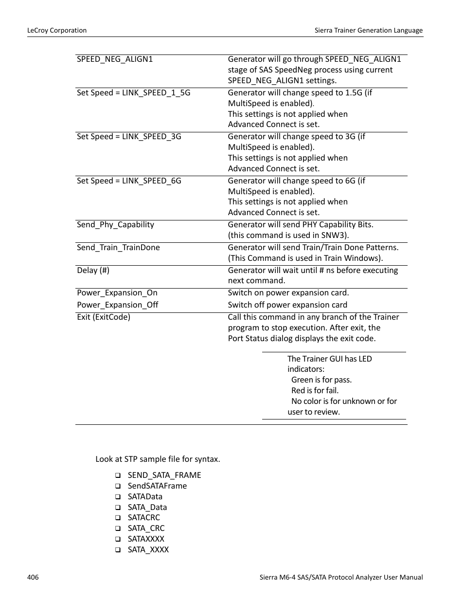 Sata commands | Teledyne LeCroy STX M6-1 SAS_SATA Protocol Analyzer User Manual User Manual | Page 408 / 468
