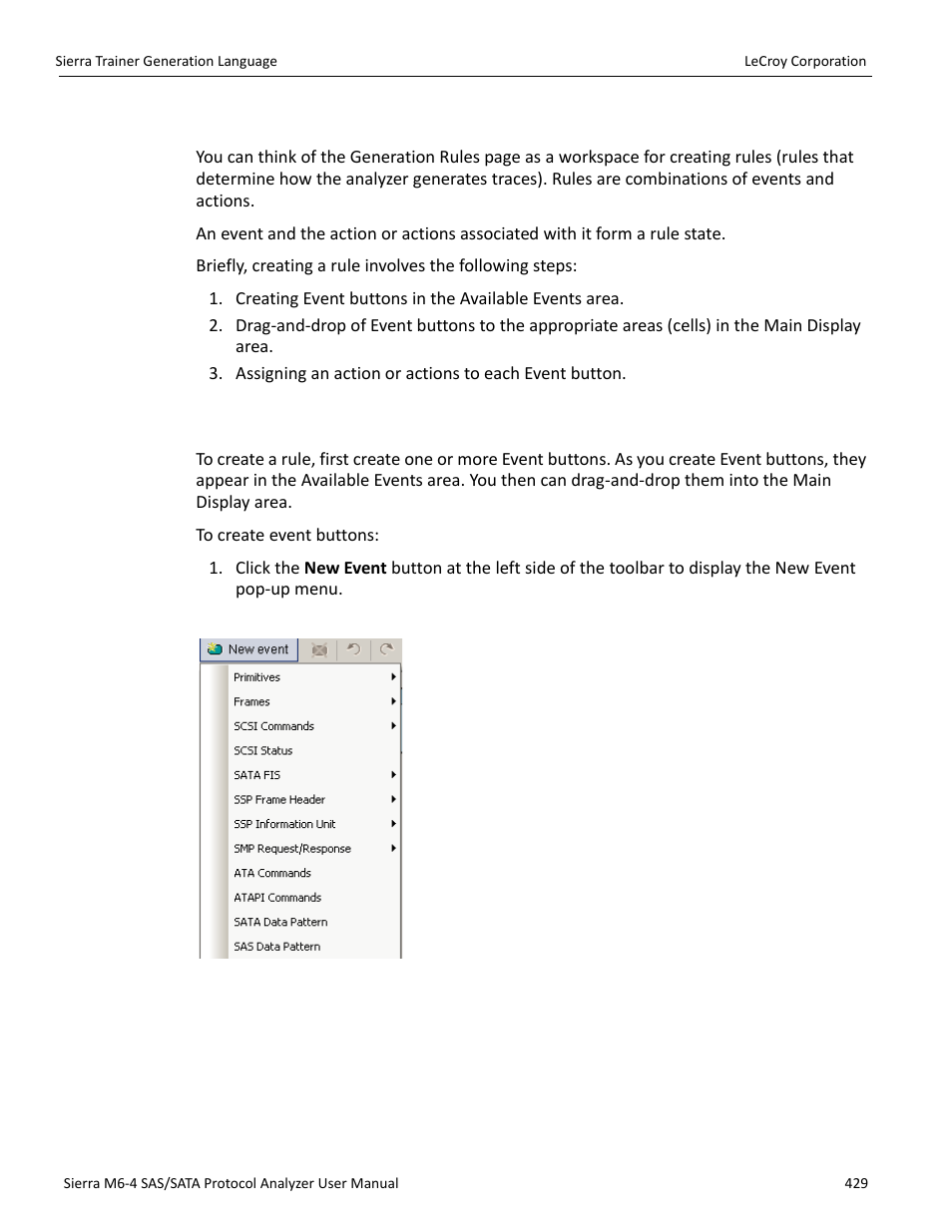 Creating event buttons | Teledyne LeCroy STX M6-1 SAS_SATA Protocol Analyzer User Manual User Manual | Page 431 / 468