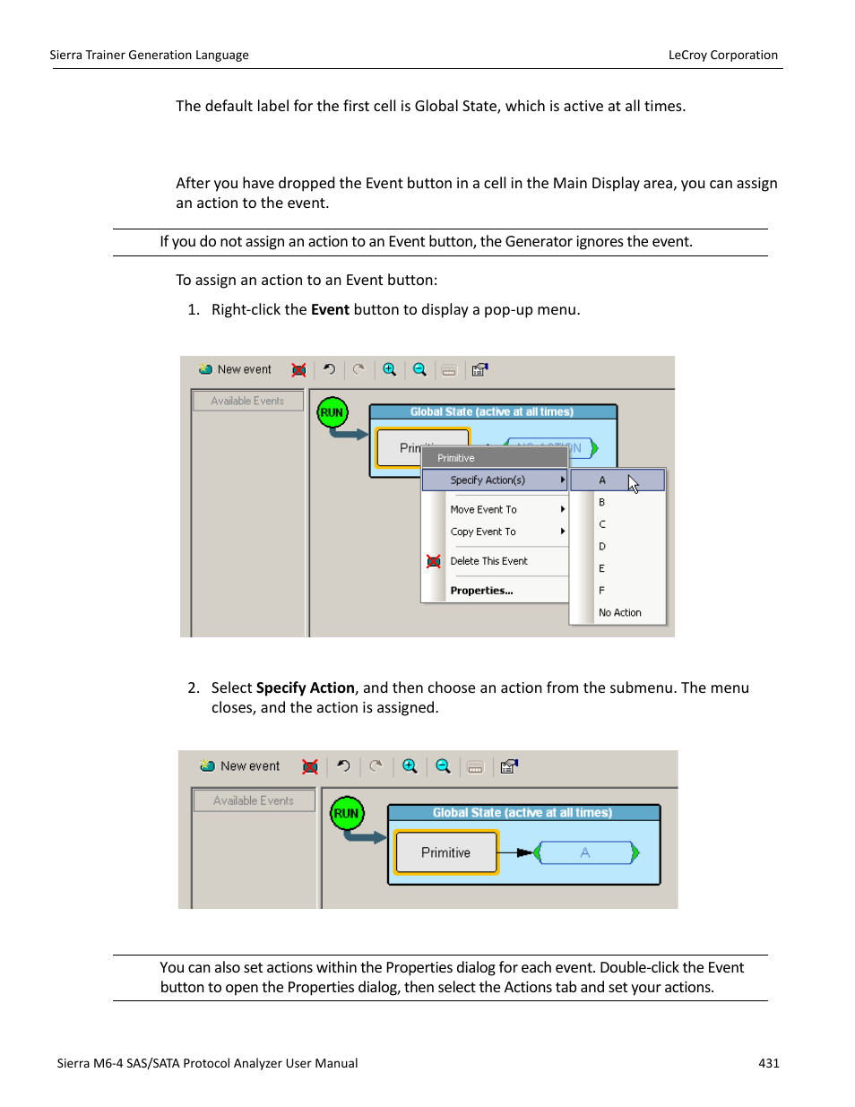 Assigning an action | Teledyne LeCroy STX M6-1 SAS_SATA Protocol Analyzer User Manual User Manual | Page 433 / 468