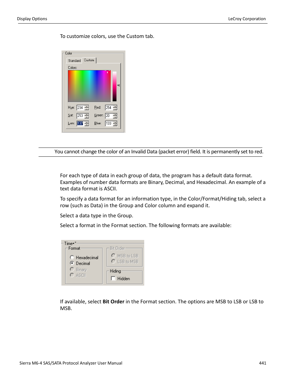 Formats display options | Teledyne LeCroy STX M6-1 SAS_SATA Protocol Analyzer User Manual User Manual | Page 443 / 468