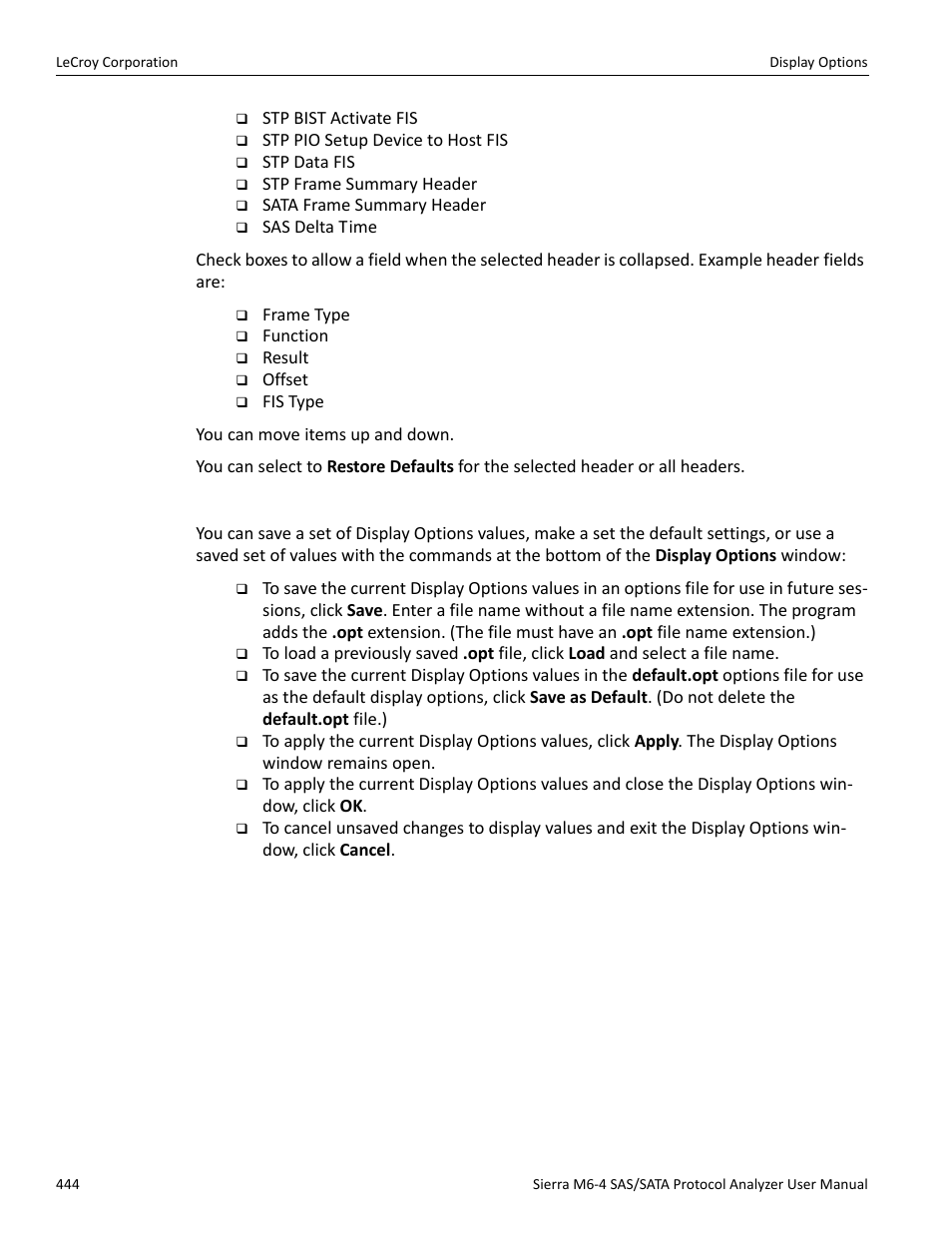 Saving display options | Teledyne LeCroy STX M6-1 SAS_SATA Protocol Analyzer User Manual User Manual | Page 446 / 468