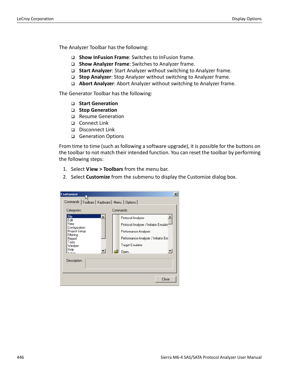 Resetting the toolbar | Teledyne LeCroy STX M6-1 SAS_SATA Protocol Analyzer User Manual User Manual | Page 448 / 468