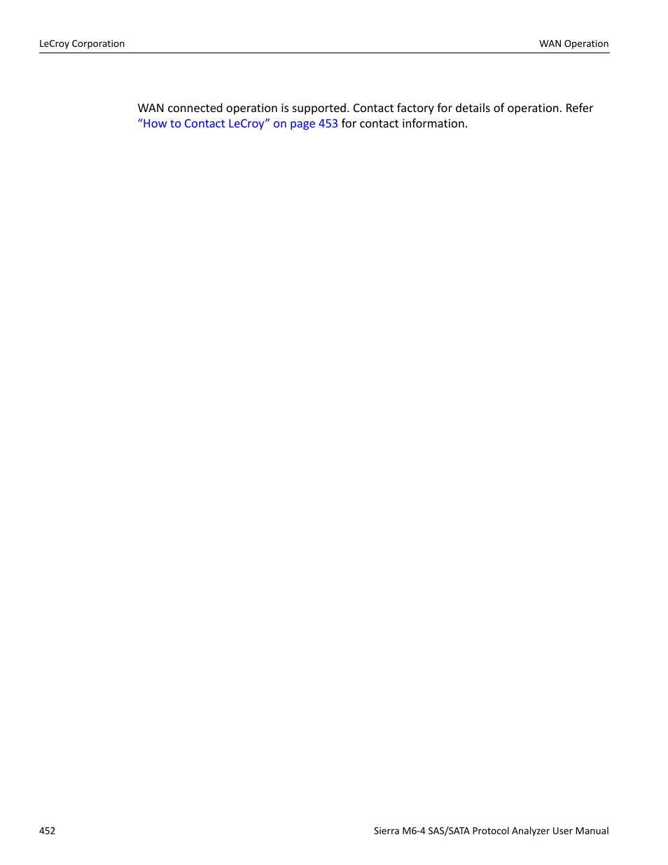 Wan operation | Teledyne LeCroy STX M6-1 SAS_SATA Protocol Analyzer User Manual User Manual | Page 454 / 468