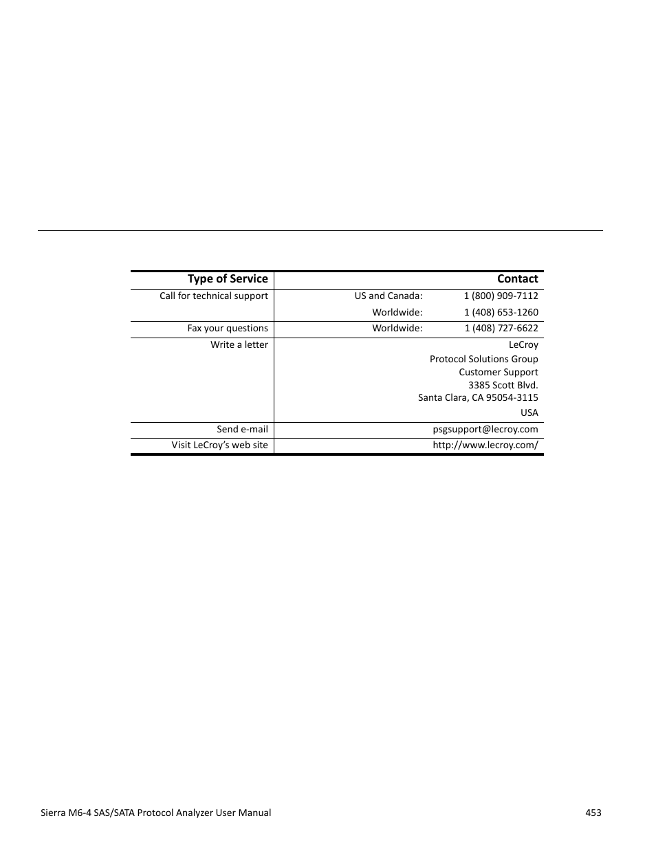 Appendix c, How to contact lecroy, Appendix c: how to contact lecroy | Teledyne LeCroy STX M6-1 SAS_SATA Protocol Analyzer User Manual User Manual | Page 455 / 468