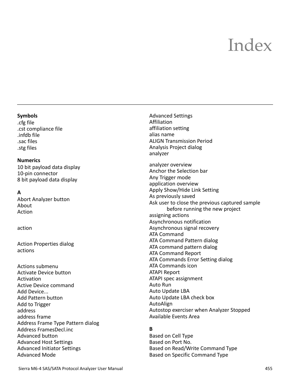 Index | Teledyne LeCroy STX M6-1 SAS_SATA Protocol Analyzer User Manual User Manual | Page 457 / 468