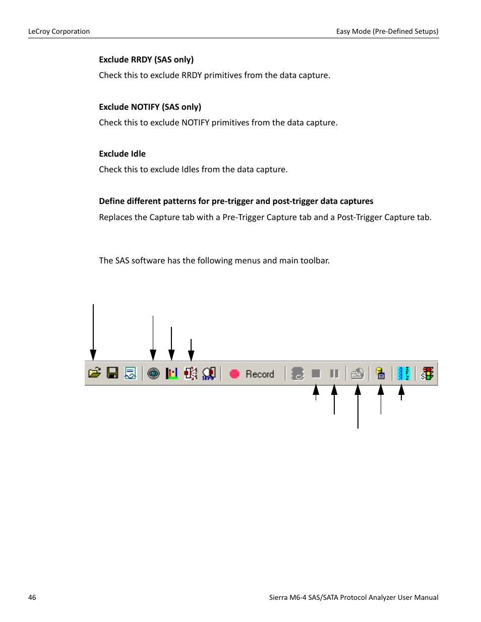 Sas software menus and toolbar | Teledyne LeCroy STX M6-1 SAS_SATA Protocol Analyzer User Manual User Manual | Page 48 / 468