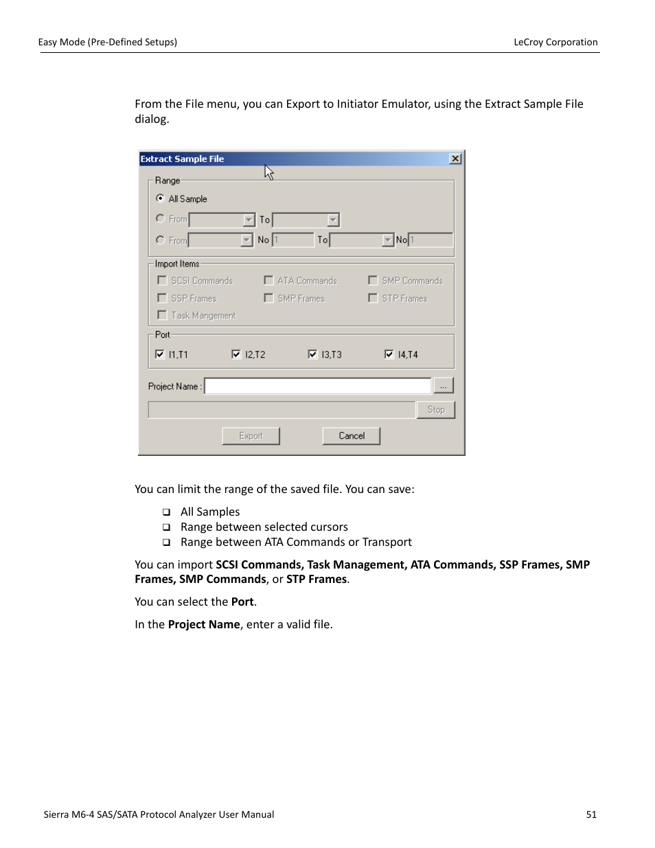 Export to initiator emulator | Teledyne LeCroy STX M6-1 SAS_SATA Protocol Analyzer User Manual User Manual | Page 53 / 468