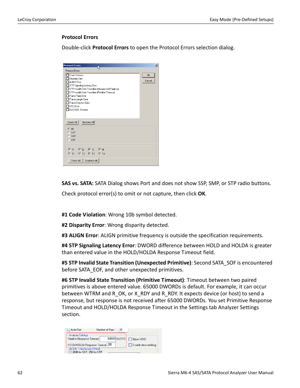 Protocol errors | Teledyne LeCroy STX M6-1 SAS_SATA Protocol Analyzer User Manual User Manual | Page 64 / 468