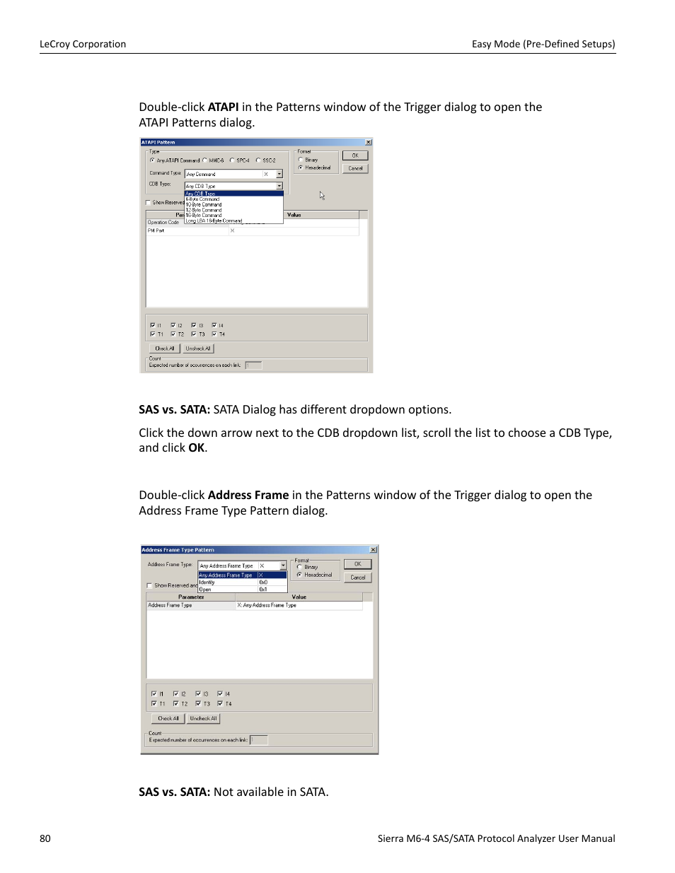 Atapi, Address frame (sas only) | Teledyne LeCroy STX M6-1 SAS_SATA Protocol Analyzer User Manual User Manual | Page 82 / 468