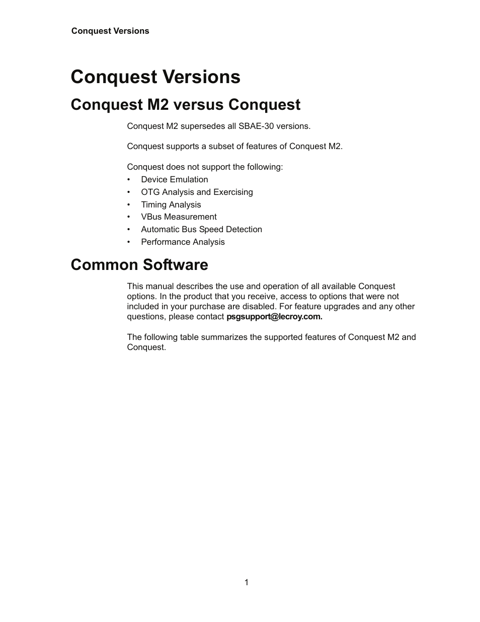 Conquest versions, Conquest m2 versus conquest, Common software | Teledyne LeCroy Conquest User Manual - Users Manual User Manual | Page 11 / 258