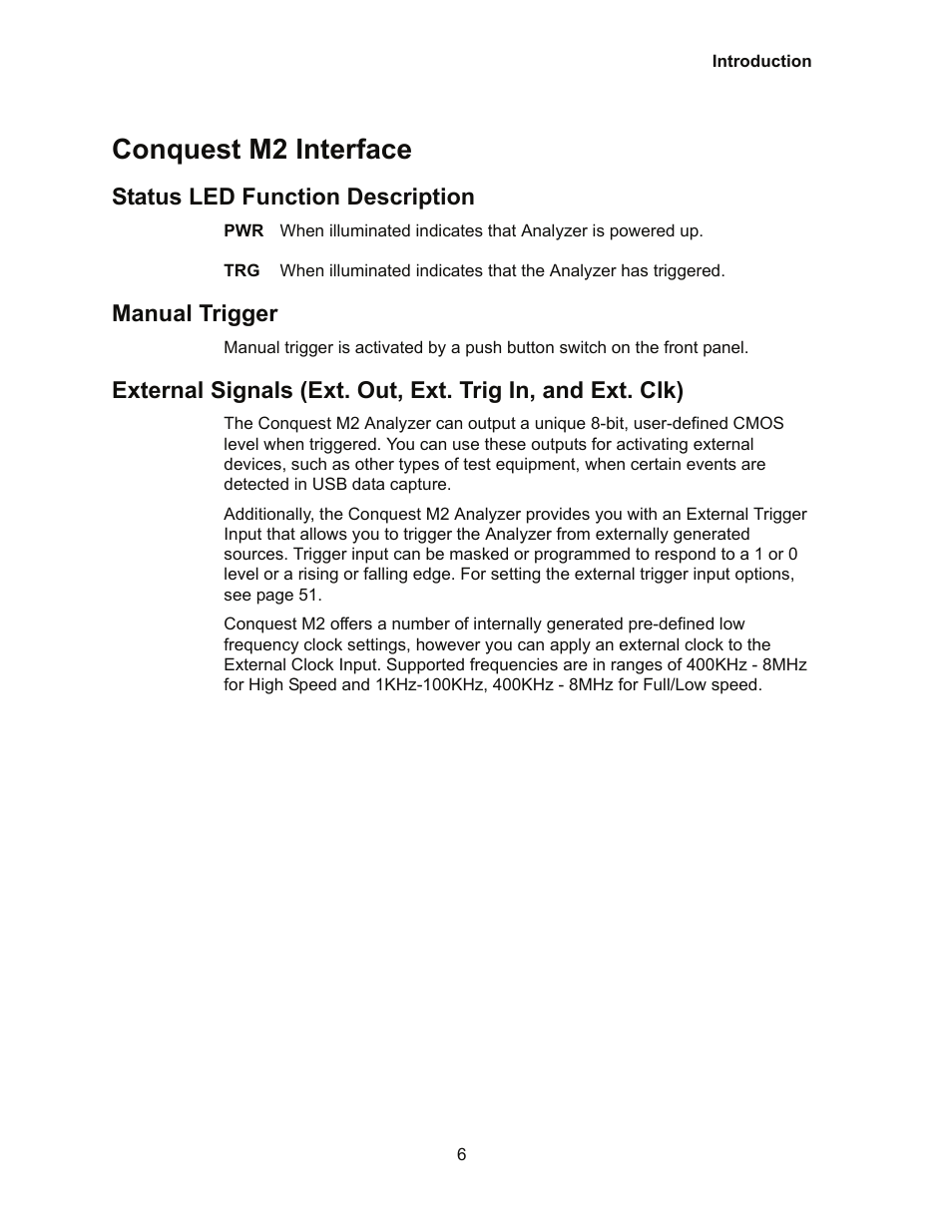 Conquest m2 interface, Status led function description, Manual trigger | Teledyne LeCroy Conquest User Manual - Users Manual User Manual | Page 16 / 258