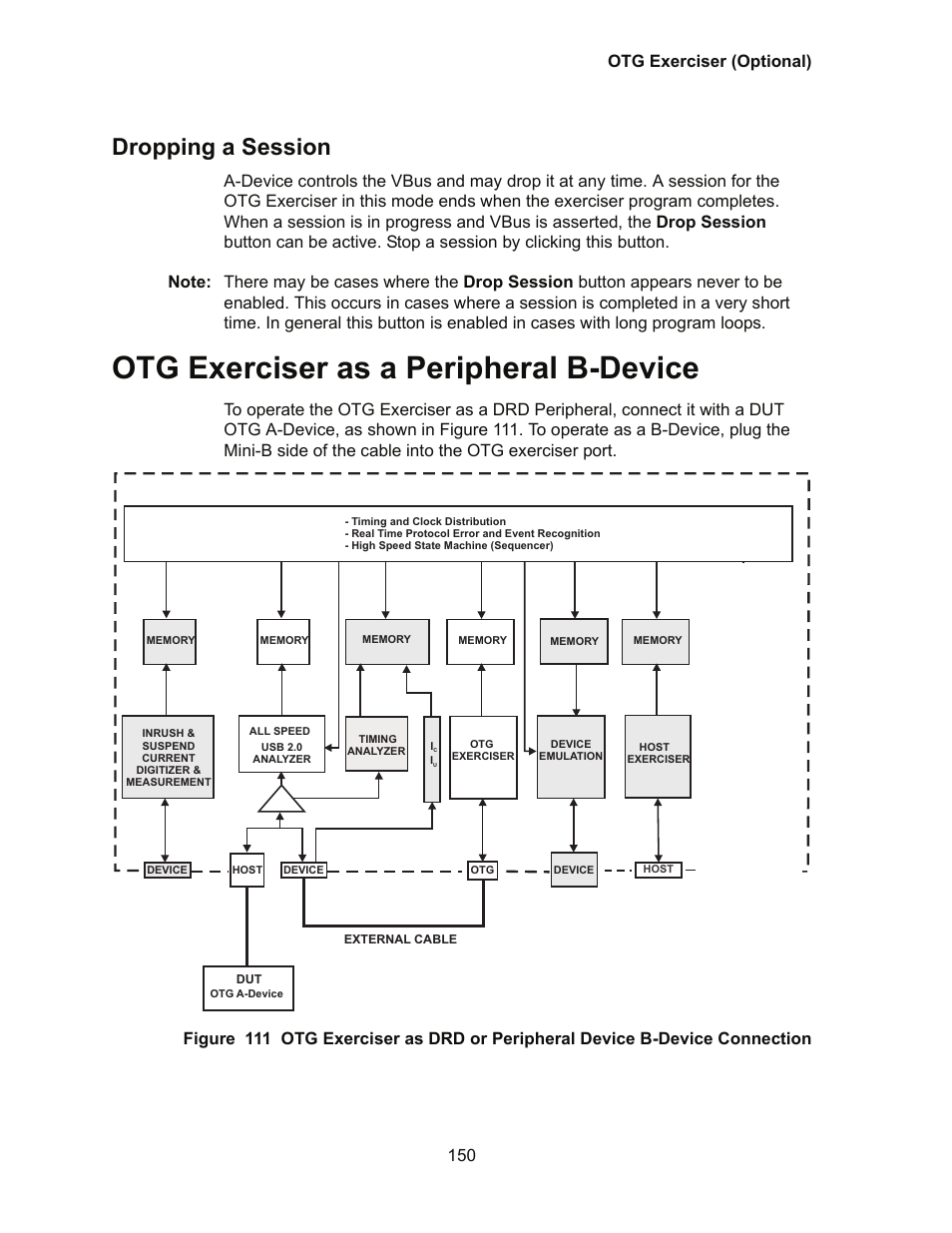 Dropping a session, Otg exerciser as a peripheral b-device, Otg exerciser (optional) 150 | Teledyne LeCroy Conquest User Manual - Users Manual User Manual | Page 160 / 258