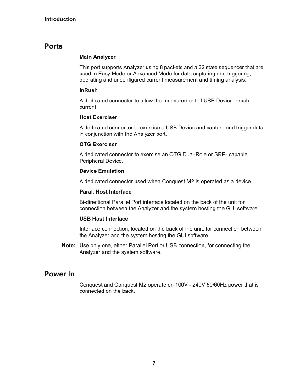Ports, Power in | Teledyne LeCroy Conquest User Manual - Users Manual User Manual | Page 17 / 258