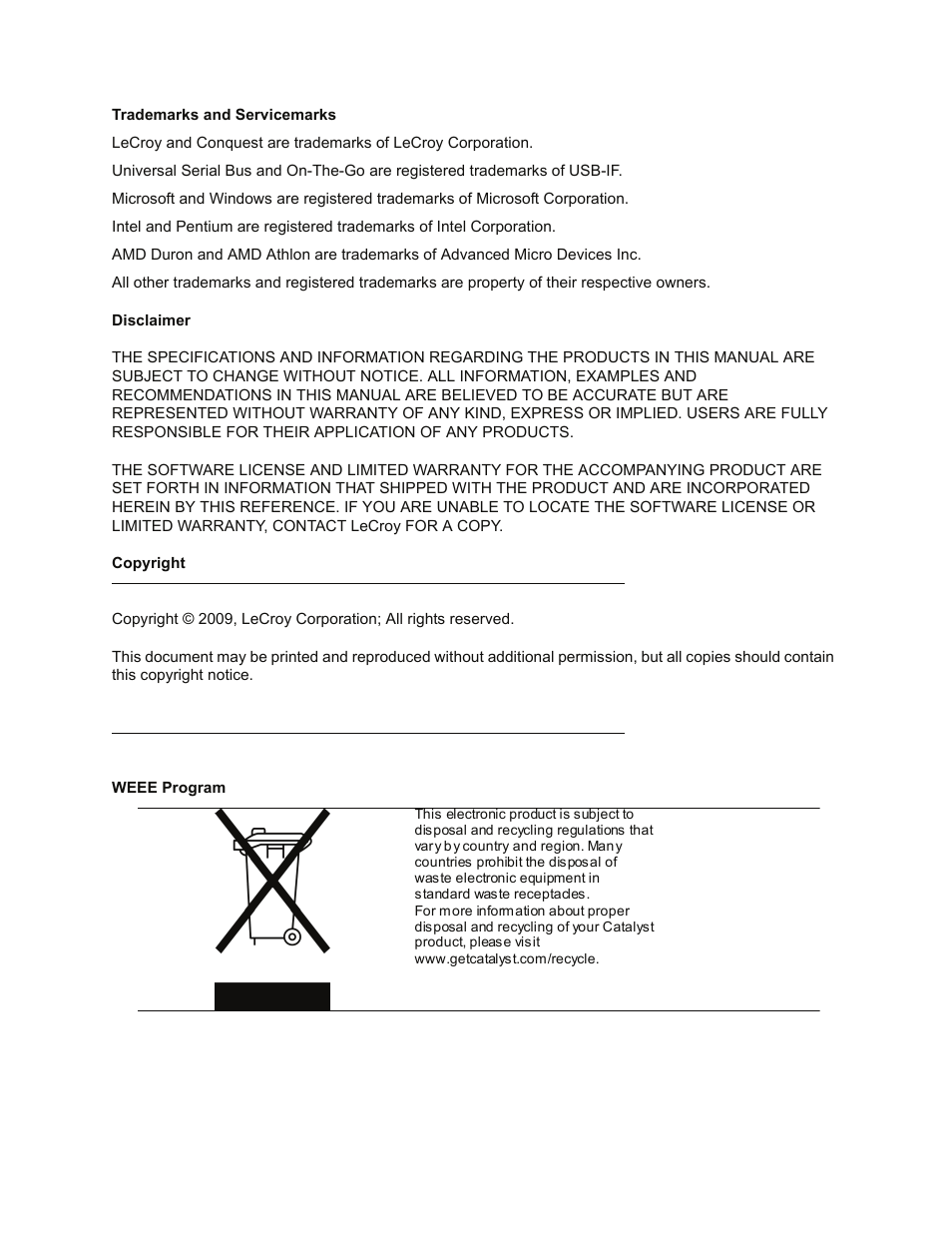 Copyright | Teledyne LeCroy Conquest User Manual - Users Manual User Manual | Page 2 / 258