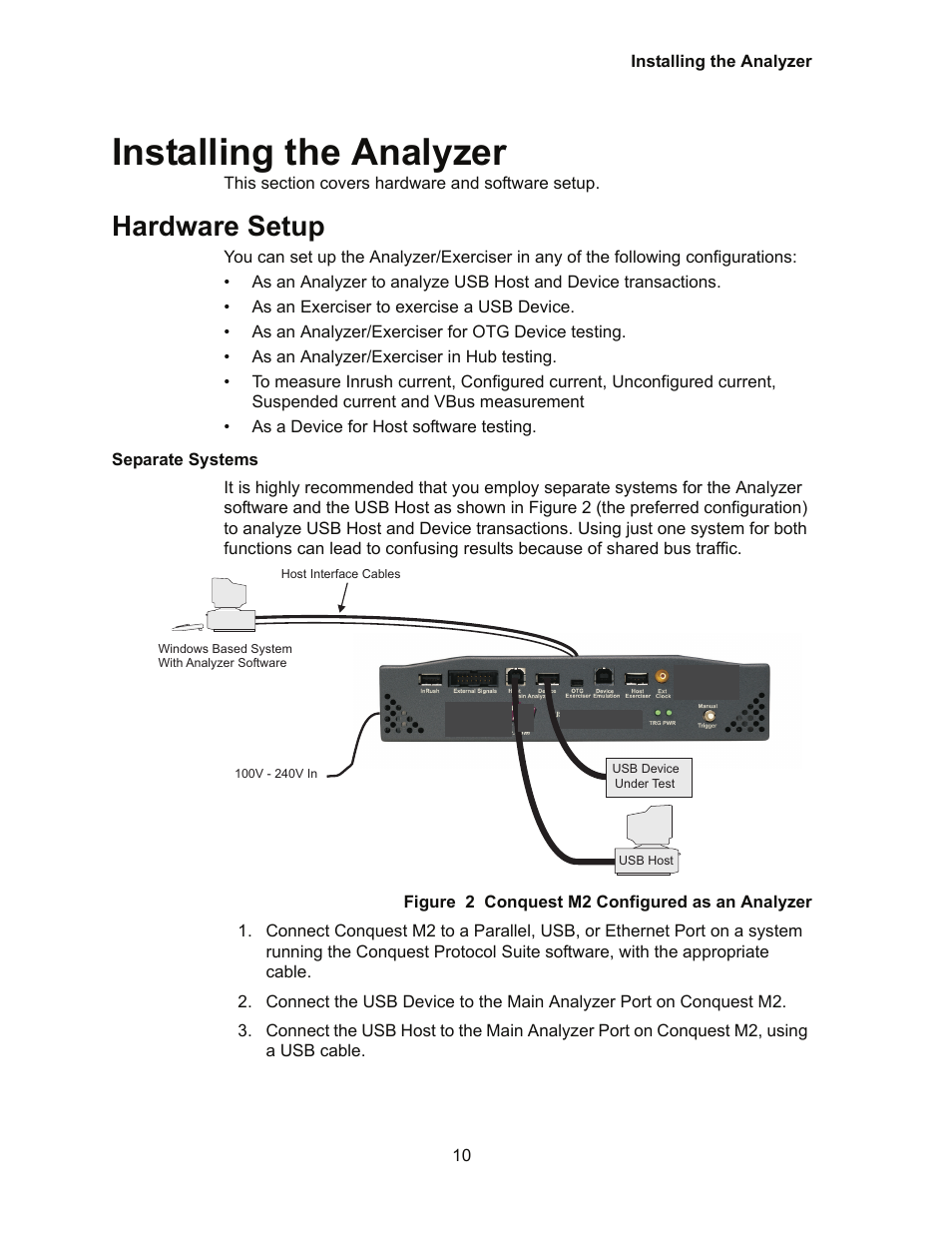 Installing the analyzer, Hardware setup | Teledyne LeCroy Conquest User Manual - Users Manual User Manual | Page 20 / 258