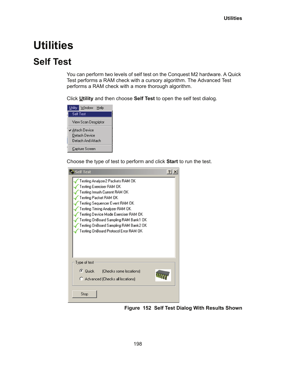 Utilities, Self test | Teledyne LeCroy Conquest User Manual - Users Manual User Manual | Page 208 / 258