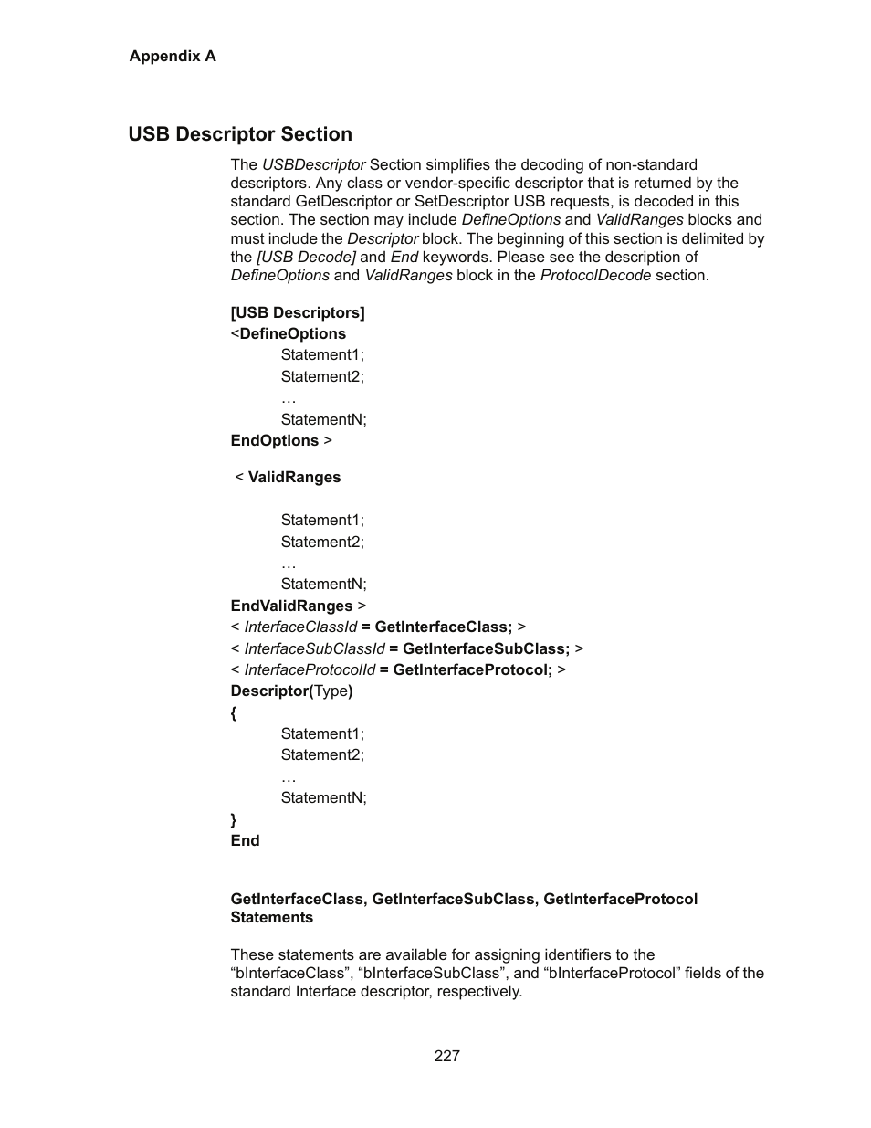Usb descriptor section | Teledyne LeCroy Conquest User Manual - Users Manual User Manual | Page 237 / 258