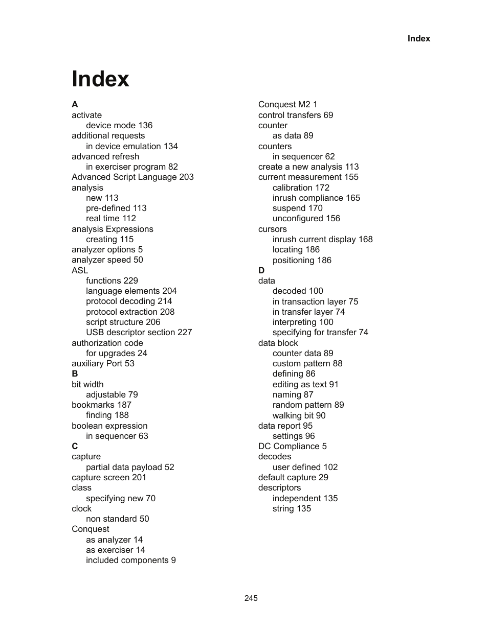 Index | Teledyne LeCroy Conquest User Manual - Users Manual User Manual | Page 255 / 258