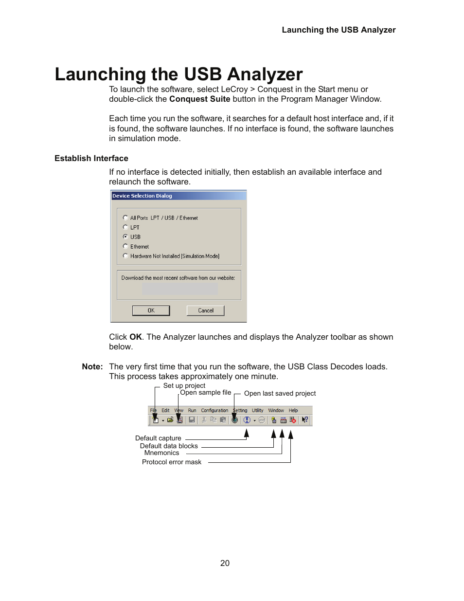 Launching the usb analyzer | Teledyne LeCroy Conquest User Manual - Users Manual User Manual | Page 30 / 258