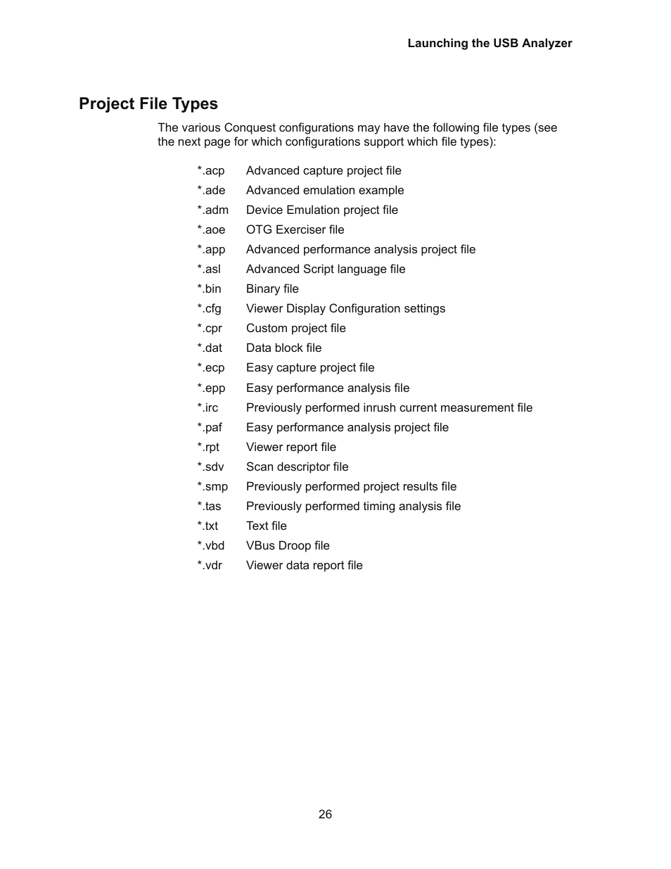 Project file types | Teledyne LeCroy Conquest User Manual - Users Manual User Manual | Page 36 / 258