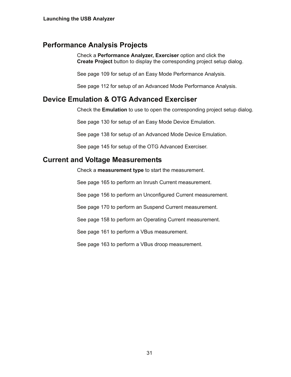 Performance analysis projects, Device emulation & otg advanced exerciser, Current and voltage measurements | Teledyne LeCroy Conquest User Manual - Users Manual User Manual | Page 41 / 258