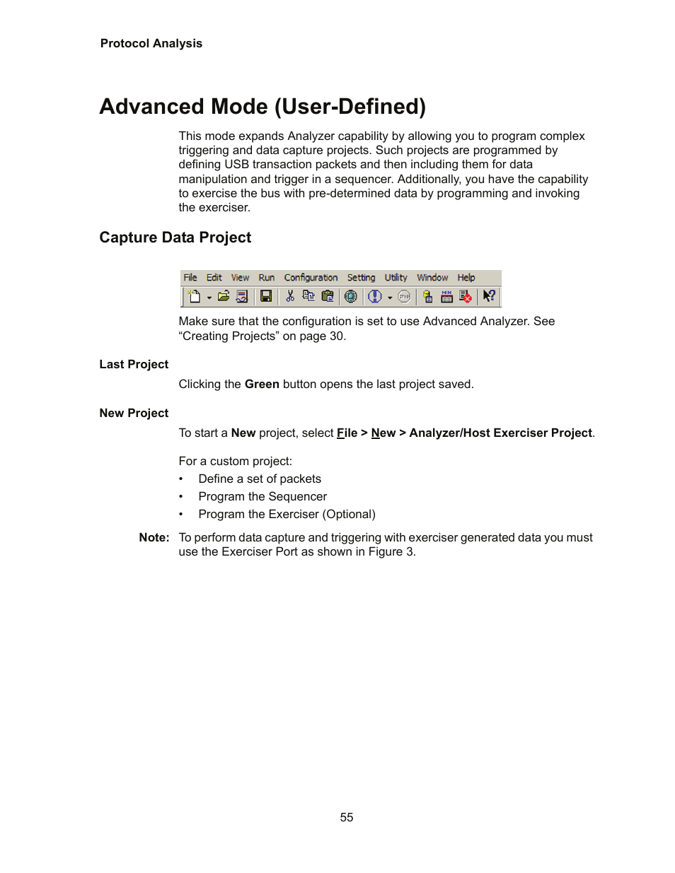 Advanced mode (user-defined), Capture data project | Teledyne LeCroy Conquest User Manual - Users Manual User Manual | Page 65 / 258