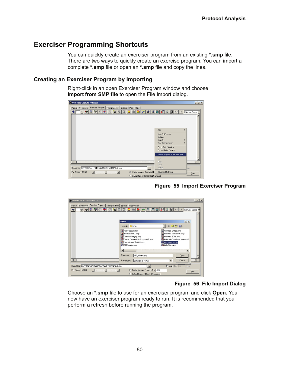 Exerciser programming shortcuts, Creating an exerciser program by importing | Teledyne LeCroy Conquest User Manual - Users Manual User Manual | Page 90 / 258