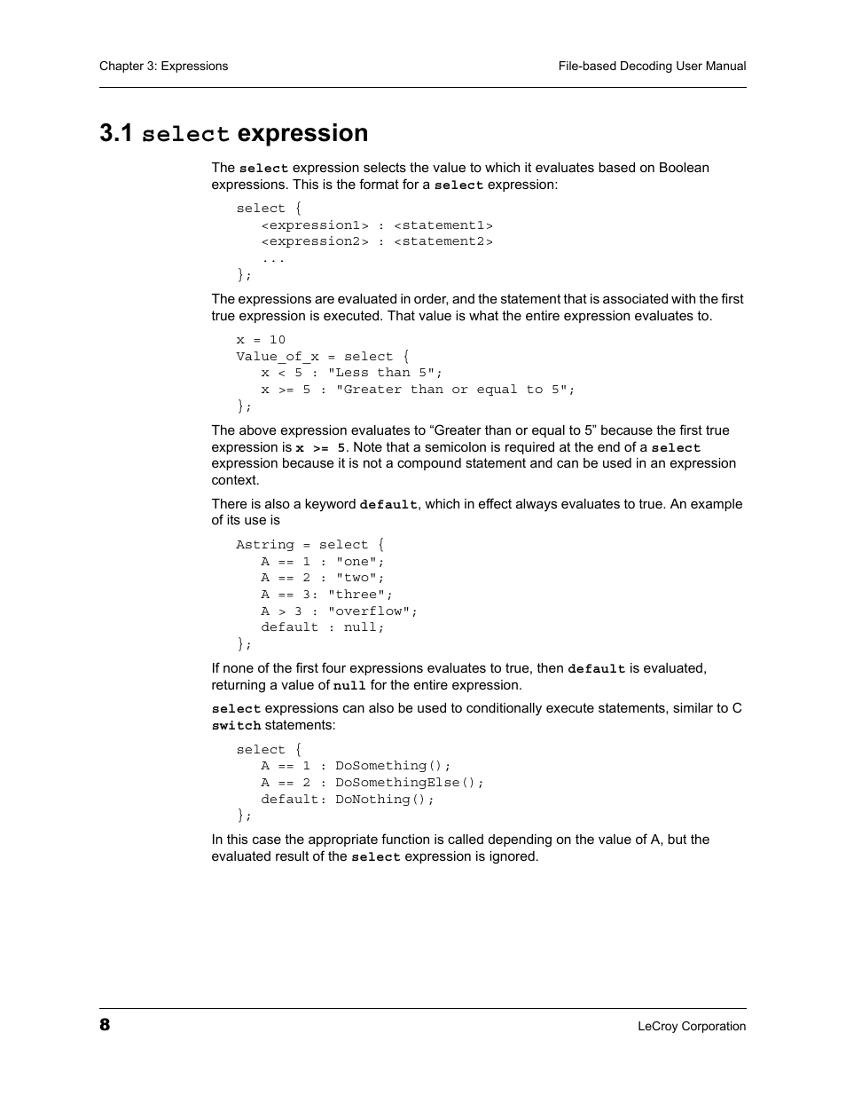 1 select expression, 1 selec | Teledyne LeCroy LeCroy Analyzers File Based Decoding Manual User Manual | Page 14 / 82