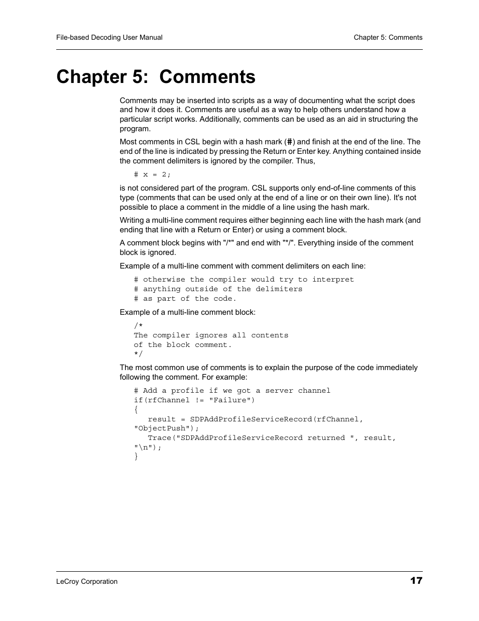 Chapter 5: comments, Chapter 5, Comments | Teledyne LeCroy LeCroy Analyzers File Based Decoding Manual User Manual | Page 23 / 82