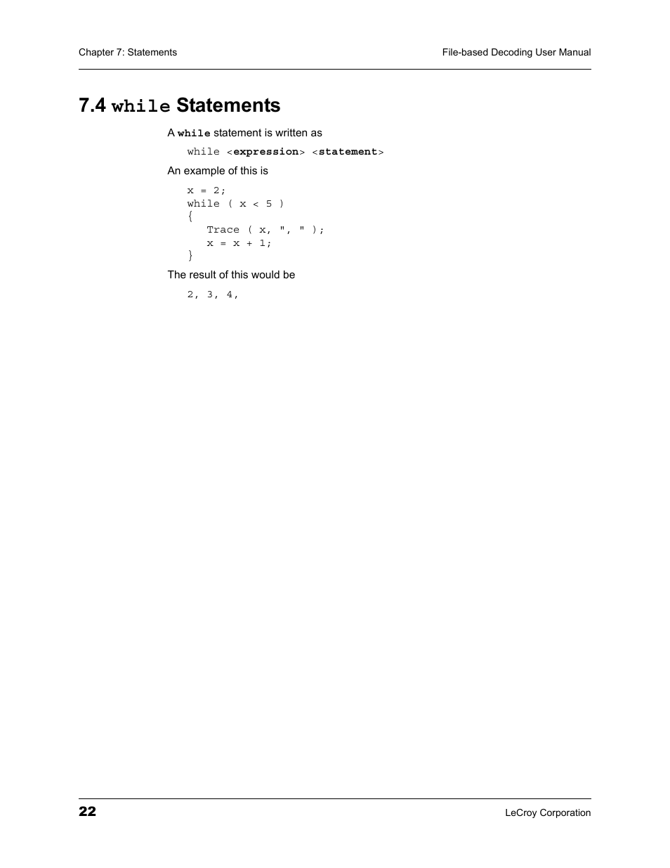 4 while statements | Teledyne LeCroy LeCroy Analyzers File Based Decoding Manual User Manual | Page 28 / 82