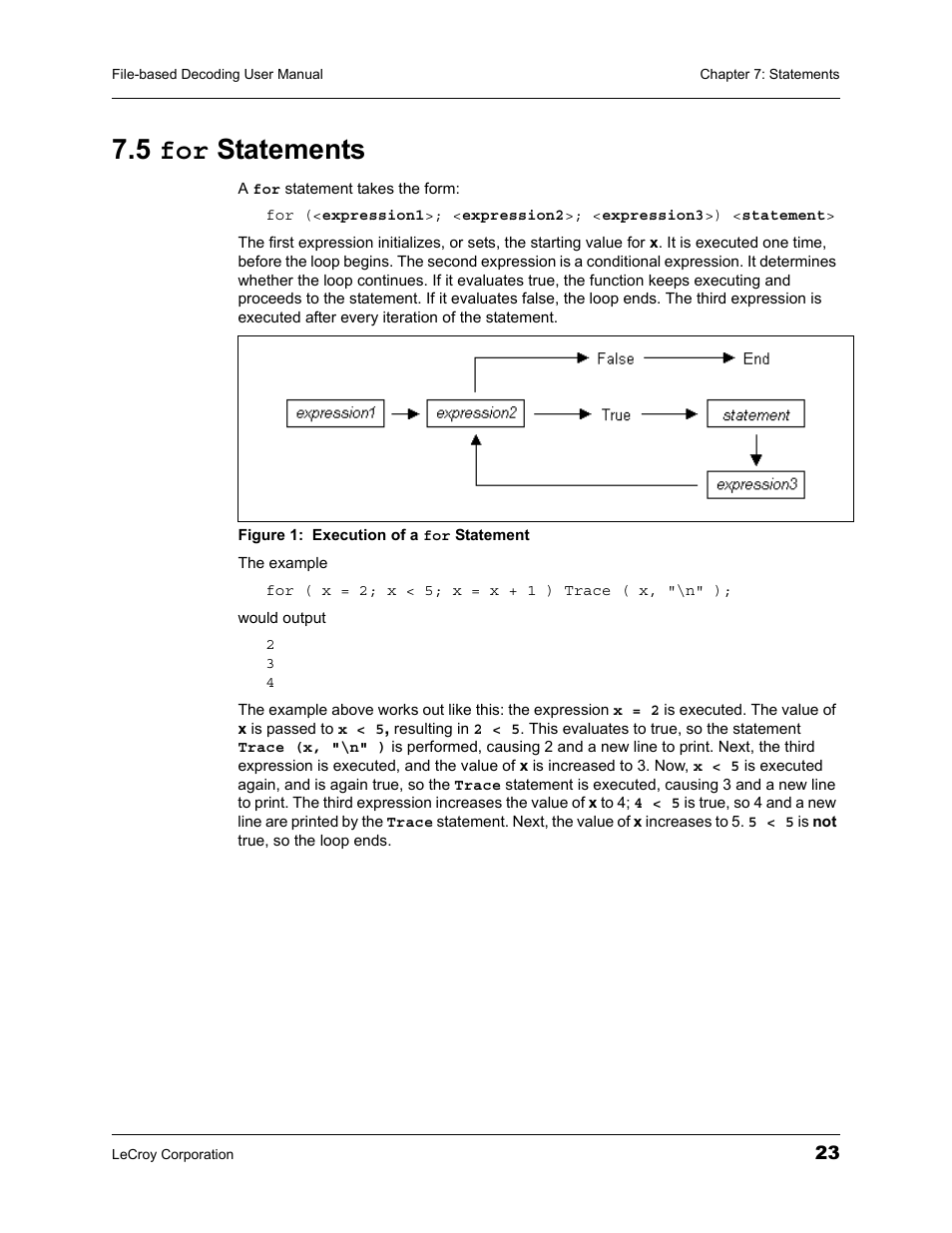 5 for statements, Execution of a | Teledyne LeCroy LeCroy Analyzers File Based Decoding Manual User Manual | Page 29 / 82