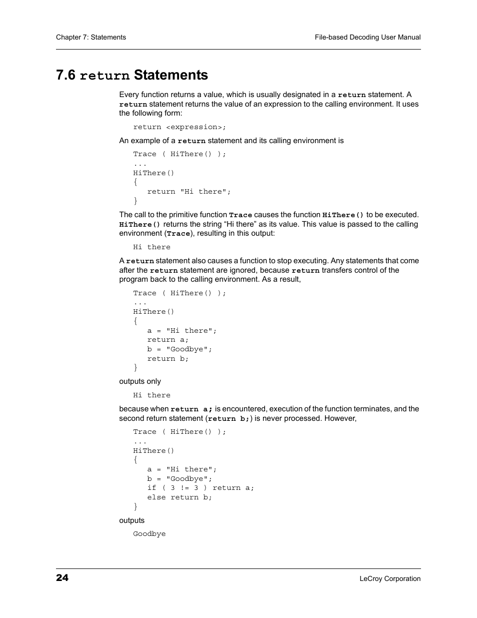 6 return statements | Teledyne LeCroy LeCroy Analyzers File Based Decoding Manual User Manual | Page 30 / 82