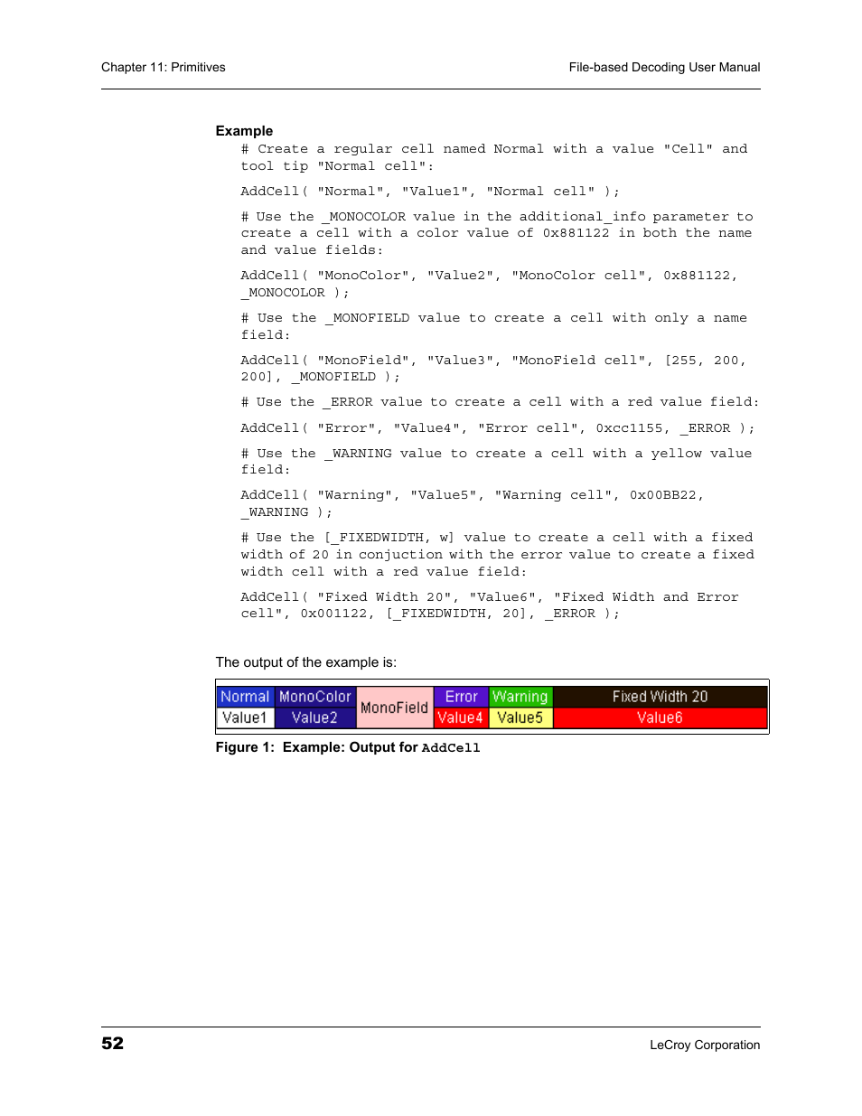 Example: output for addcell | Teledyne LeCroy LeCroy Analyzers File Based Decoding Manual User Manual | Page 58 / 82