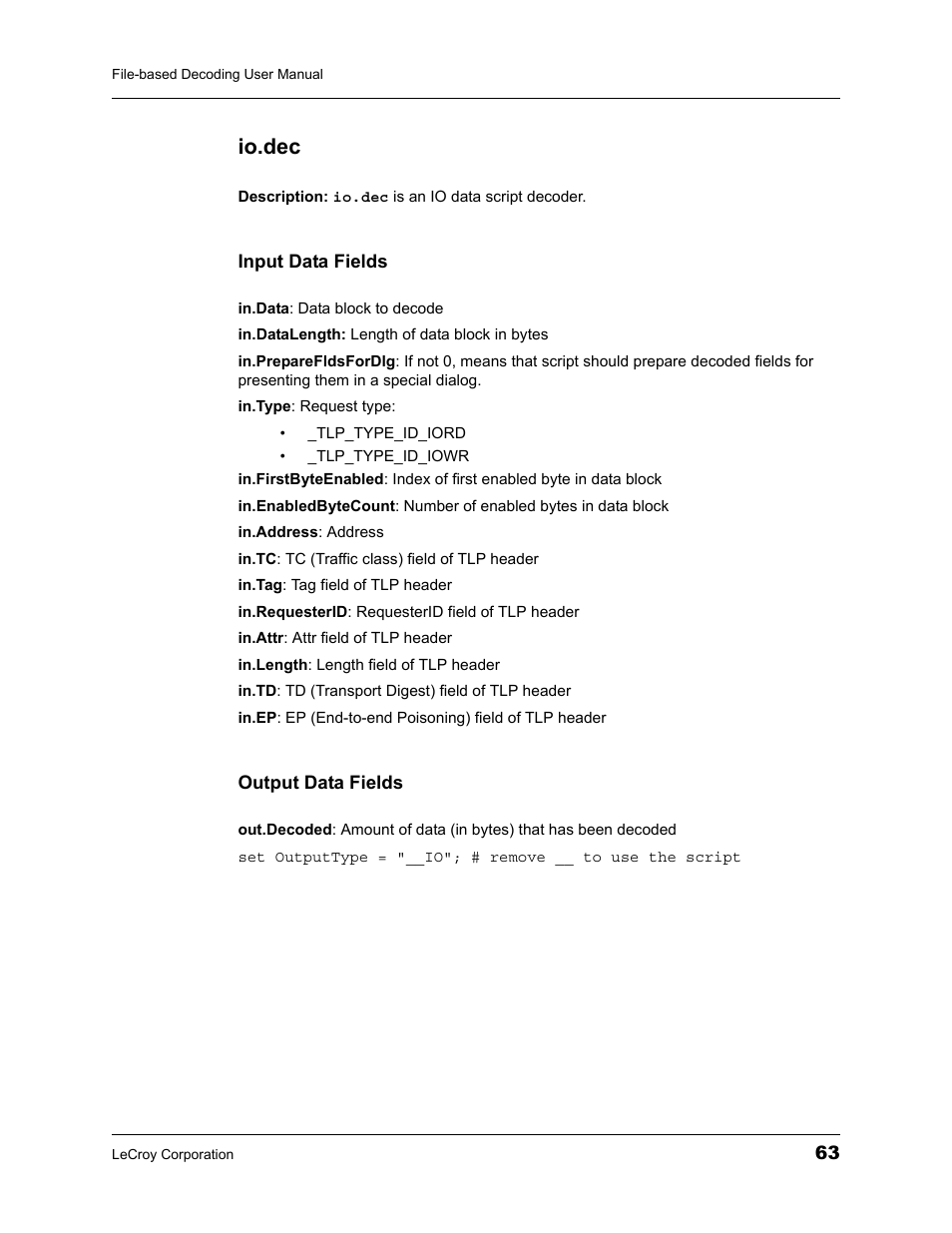 Io.dec | Teledyne LeCroy LeCroy Analyzers File Based Decoding Manual User Manual | Page 69 / 82