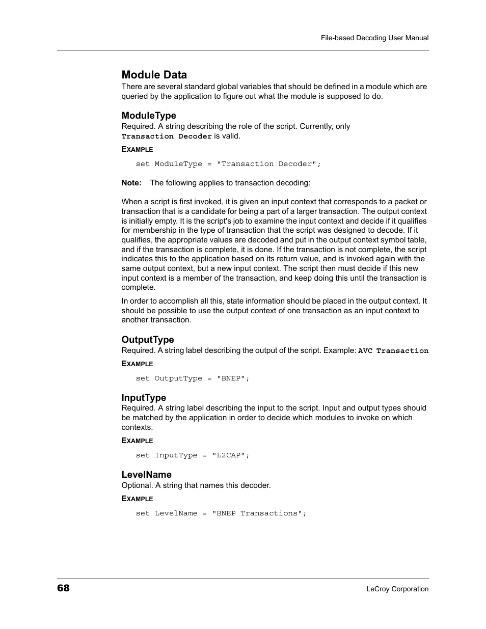 Module data | Teledyne LeCroy LeCroy Analyzers File Based Decoding Manual User Manual | Page 74 / 82