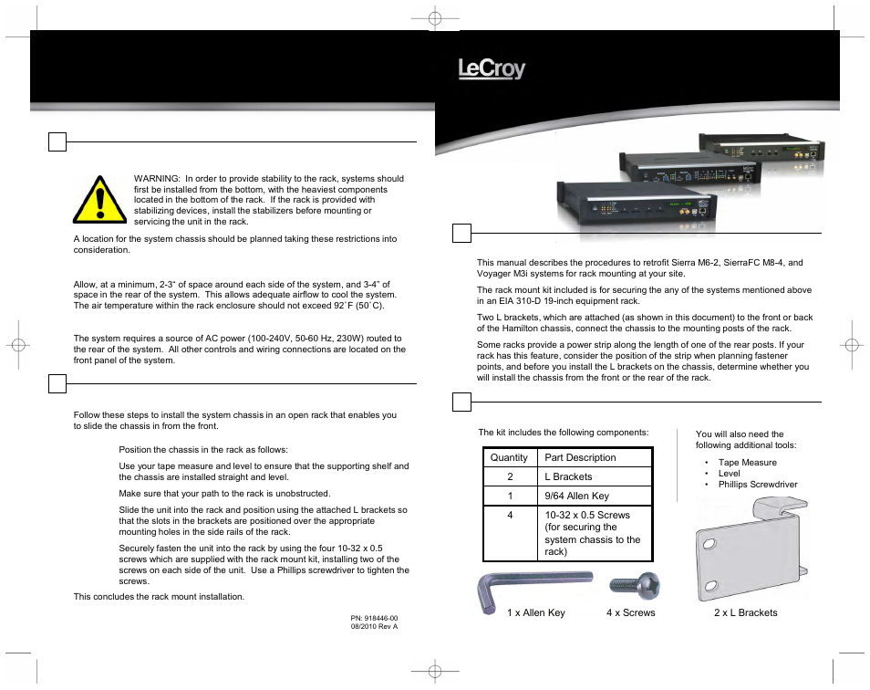Teledyne LeCroy Small Rackmount AC012XXA-X Install Guide User Manual | 4 pages
