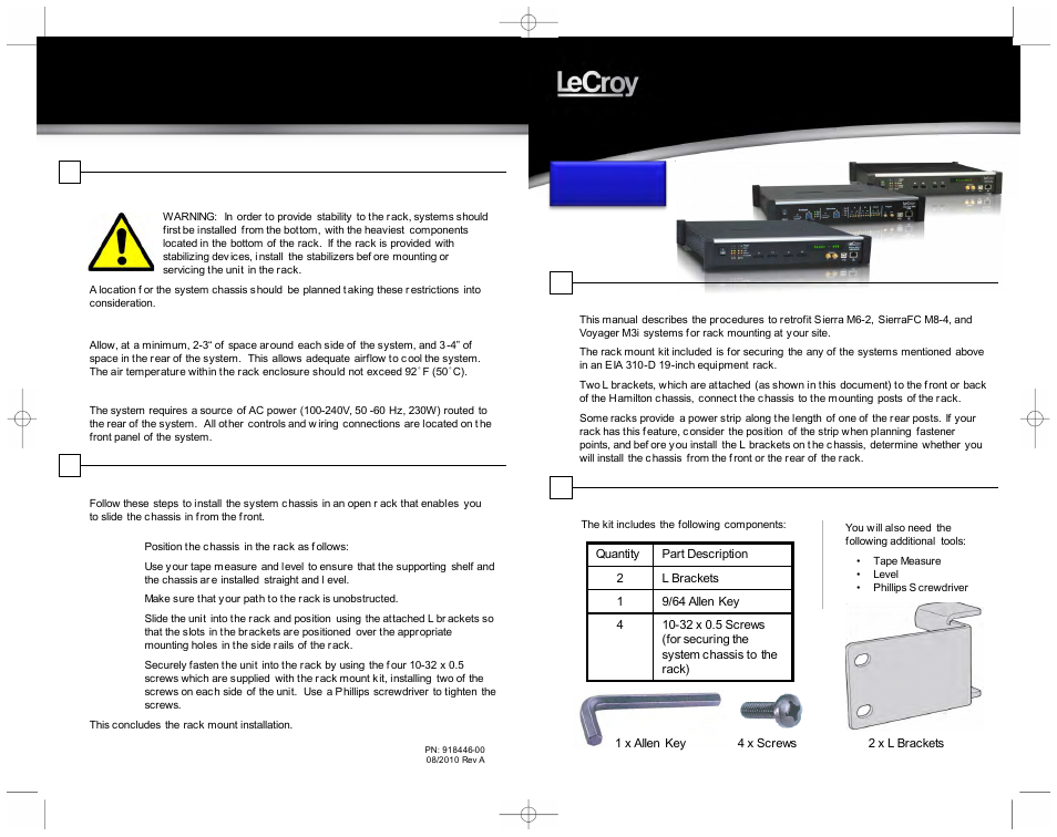 Slide number 1, Draft, Rack mount kit components 2 | Installing the system chassis into the rack 5, Introduction 1 | Teledyne LeCroy Small Rackmount AC012XXA-X Install Guide User Manual | Page 4 / 4