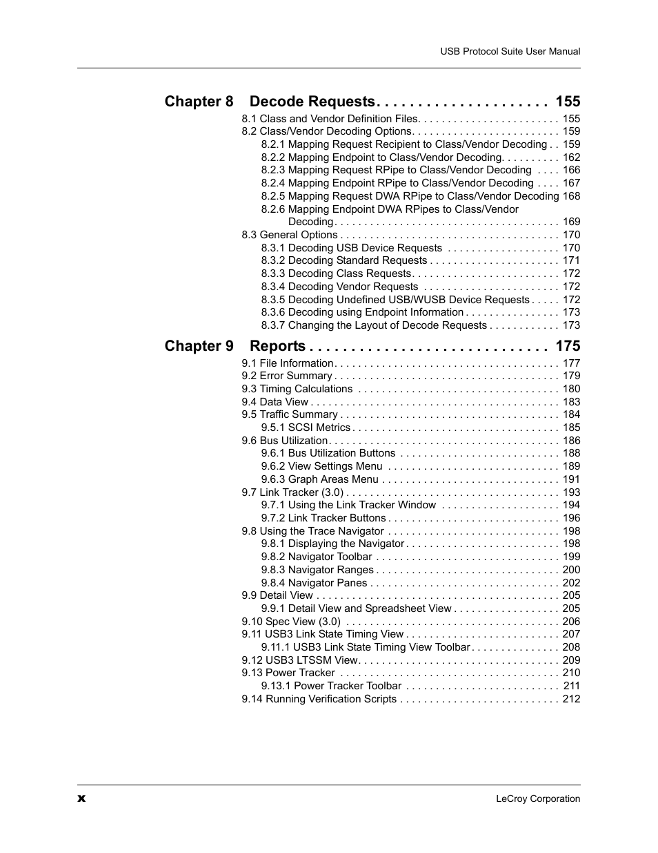Chapter 8 decode requests, Chapter 9 reports | Teledyne LeCroy USBTracer_Trainer - Users Manual User Manual | Page 10 / 388