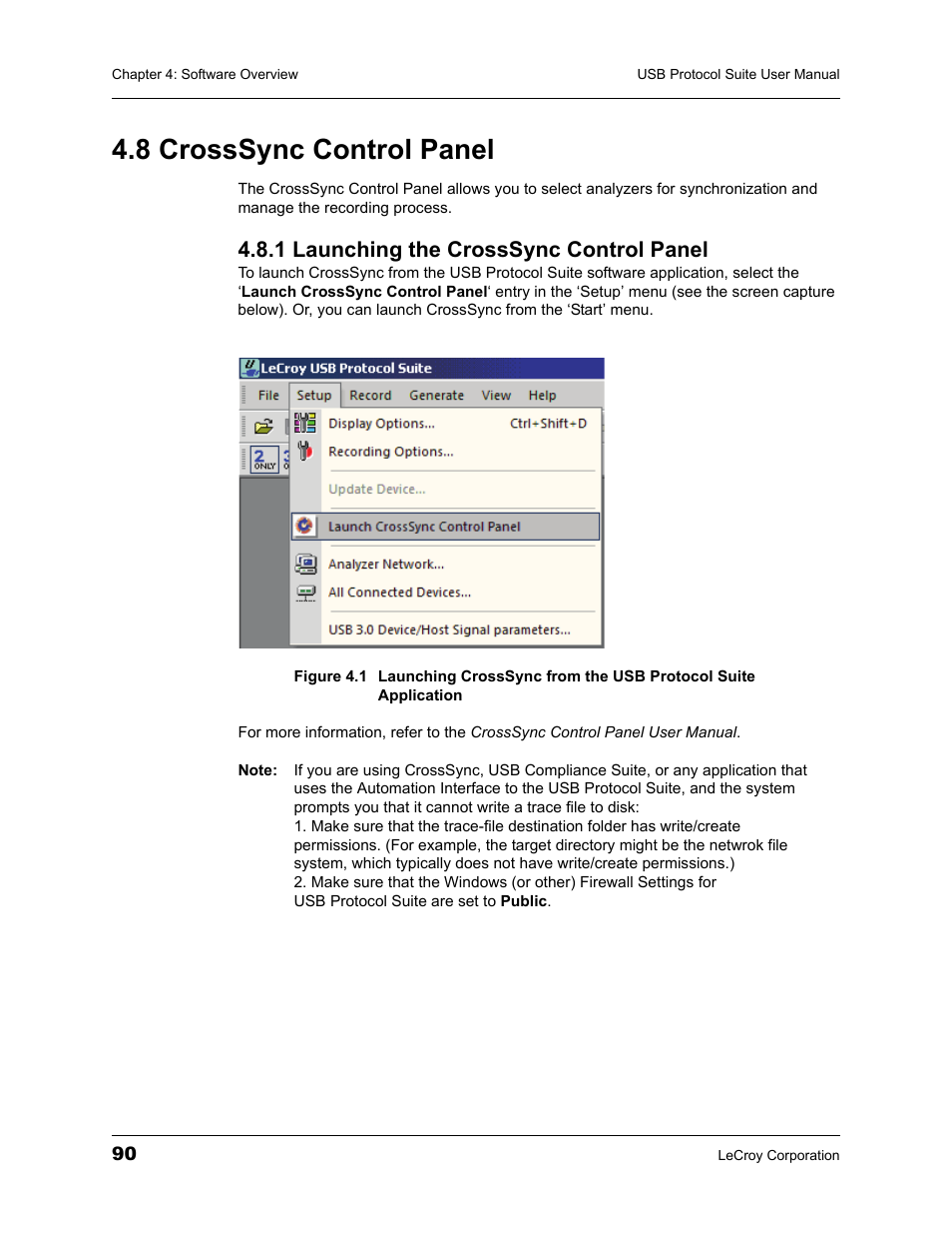 8 crosssync control panel, 1 launching the crosssync control panel | Teledyne LeCroy USBTracer_Trainer - Users Manual User Manual | Page 104 / 388