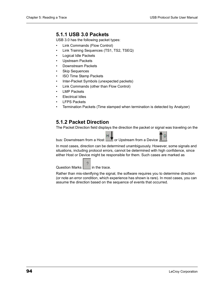 1 usb 3.0 packets, 2 packet direction, 1 usb 3.0 packets 5.1.2 packet direction | Teledyne LeCroy USBTracer_Trainer - Users Manual User Manual | Page 108 / 388