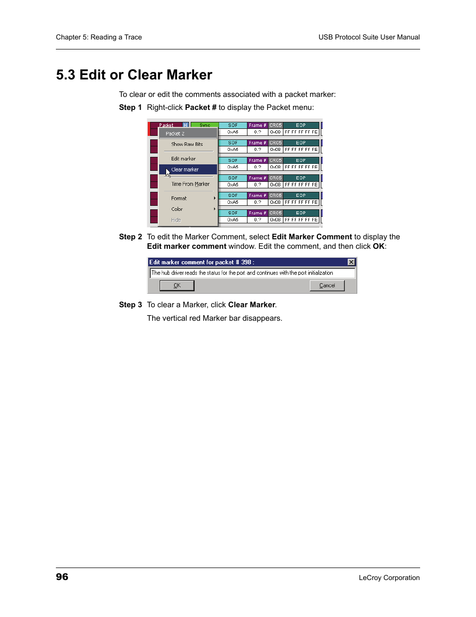 3 edit or clear marker | Teledyne LeCroy USBTracer_Trainer - Users Manual User Manual | Page 110 / 388