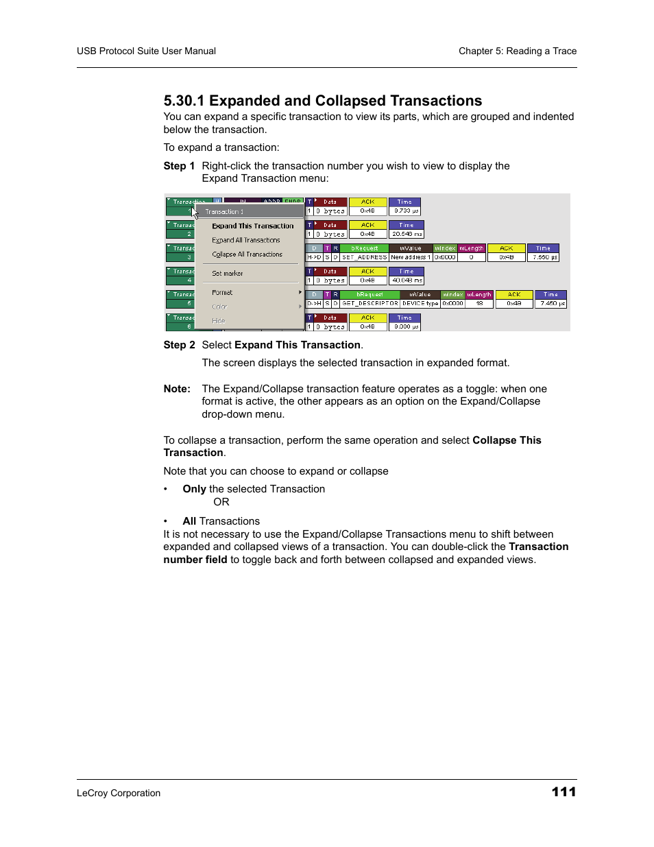 1 expanded and collapsed transactions | Teledyne LeCroy USBTracer_Trainer - Users Manual User Manual | Page 125 / 388