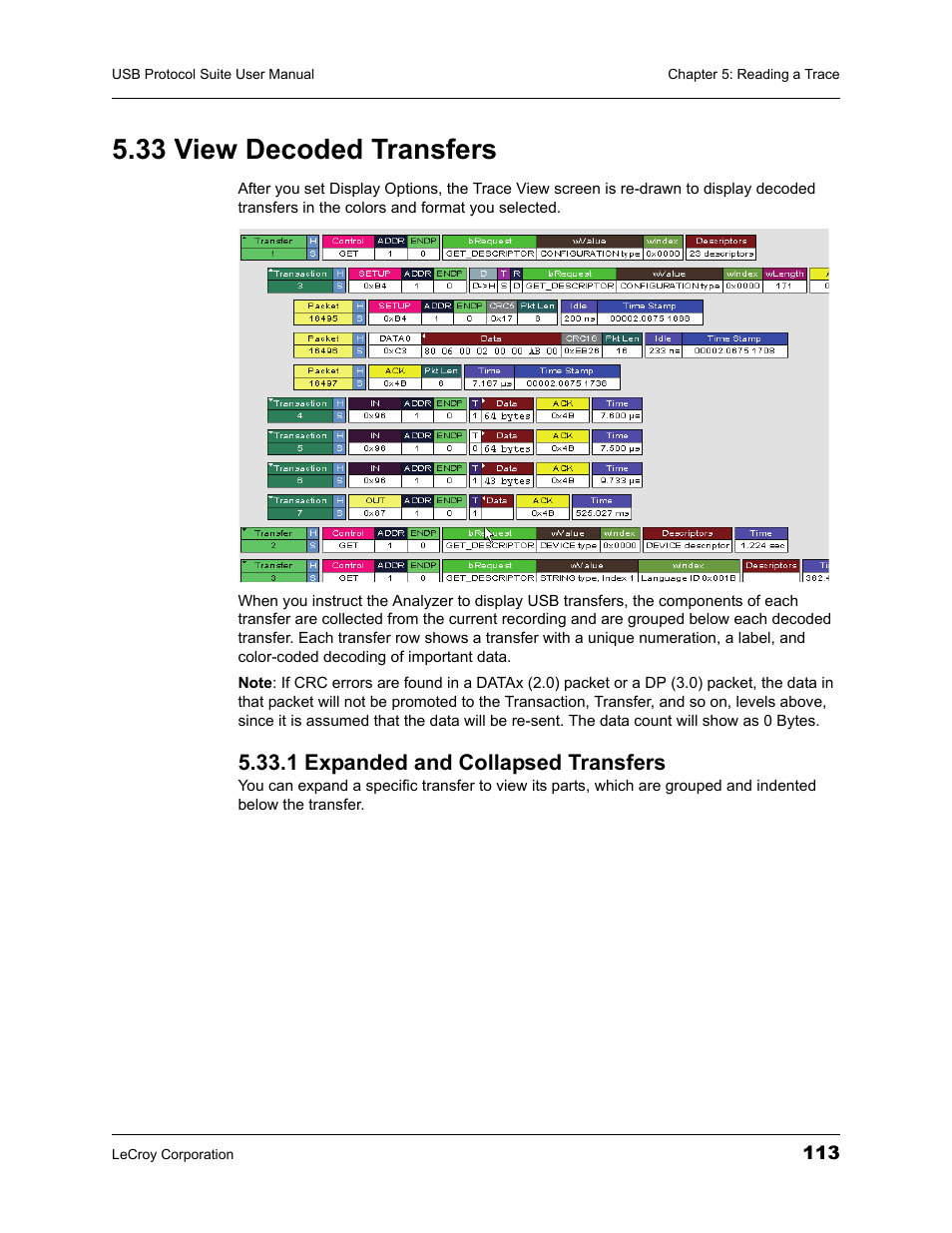 33 view decoded transfers, 1 expanded and collapsed transfers | Teledyne LeCroy USBTracer_Trainer - Users Manual User Manual | Page 127 / 388