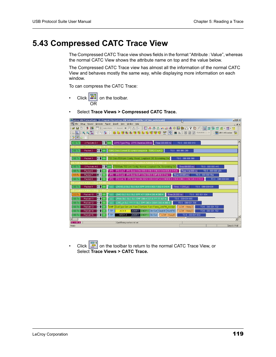 43 compressed catc trace view | Teledyne LeCroy USBTracer_Trainer - Users Manual User Manual | Page 133 / 388