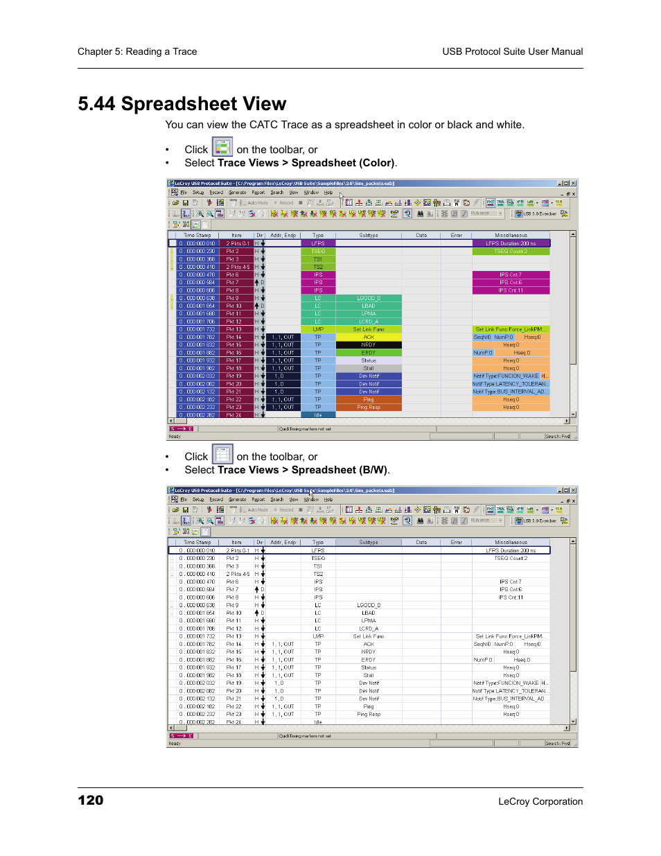 44 spreadsheet view | Teledyne LeCroy USBTracer_Trainer - Users Manual User Manual | Page 134 / 388