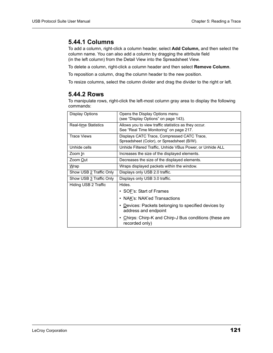 1 columns, 2 rows, 1 columns 5.44.2 rows | Teledyne LeCroy USBTracer_Trainer - Users Manual User Manual | Page 135 / 388