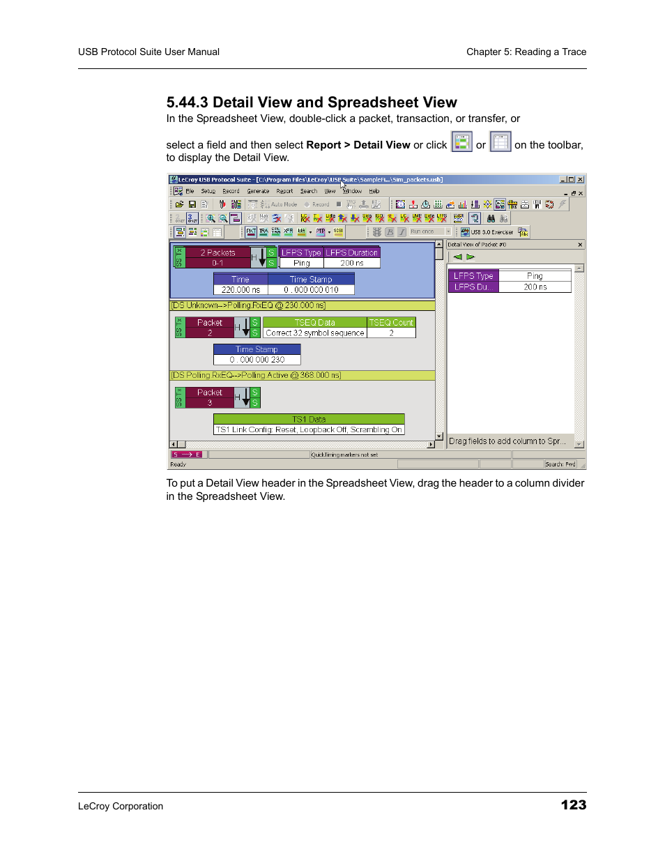 3 detail view and spreadsheet view | Teledyne LeCroy USBTracer_Trainer - Users Manual User Manual | Page 137 / 388